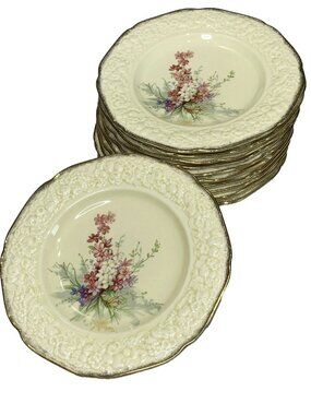 Crown Ducal Florentine Picardy Salad Plates Set 11 8" Gold England Vintage